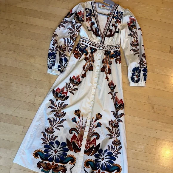 NEW FARM Rio cream with florals maxi dress, XXS, GD1192 - Picture 4 of 6